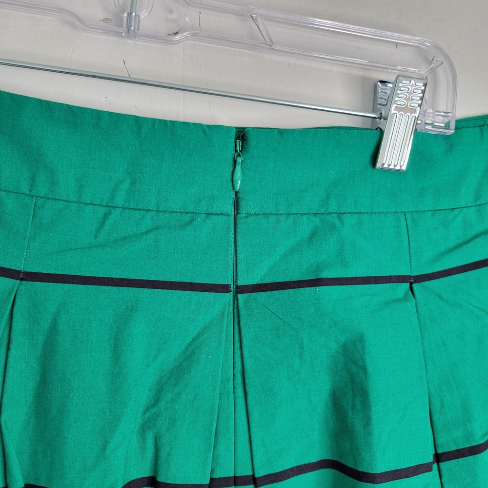 Ann Taylor Green Striped Pleated A-Line Skirt Pockets Size 14 Cotton Blend - Picture 9 of 11